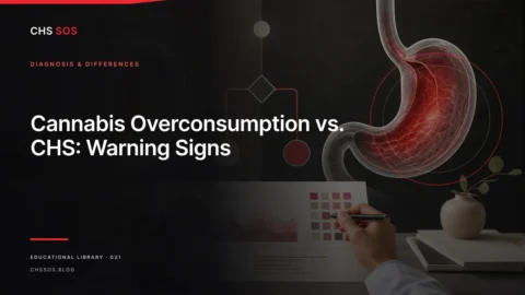 Editorial illustration for Cannabis Overconsumption vs. CHS: Warning Signs
